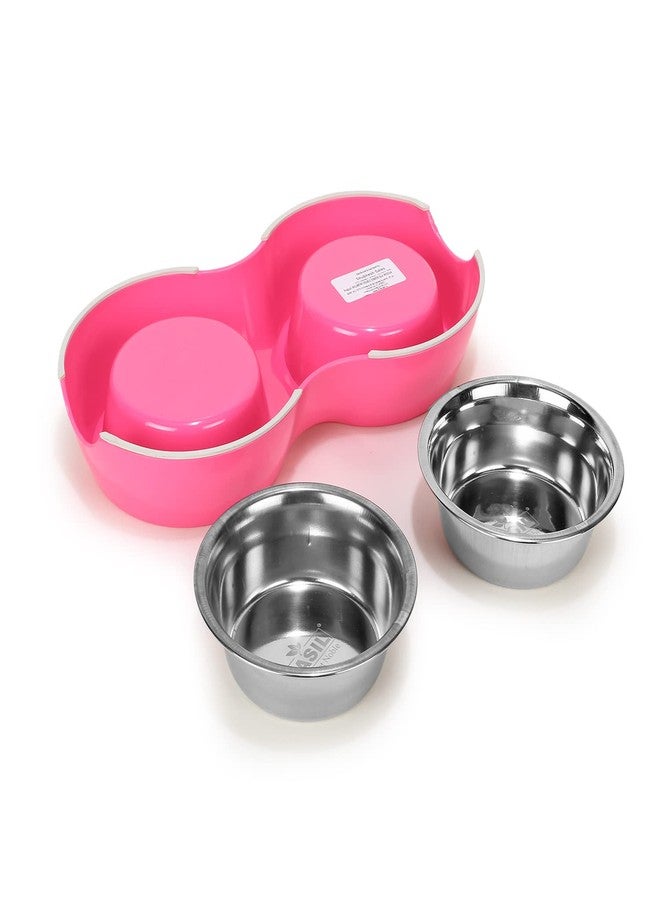 BASIL Double Dinner Set Stainless Steel Food Water Feeding Bowls (Melamine Bowls Pink Color & Size: Large (1600 Ml)) for Pets, Dogs, Cats, Puppy - Image 4